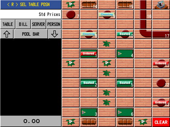 Graphical Table Plan: Different layout is available for up to 8 locations. <br />
(*Optional memory required for graphical buttons)