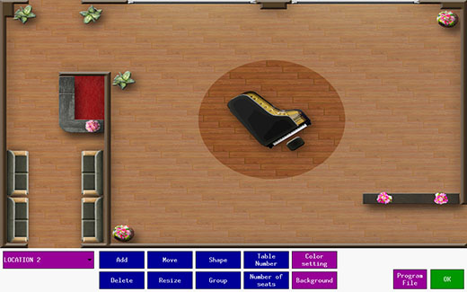 Graphical Table Plan: Different layout is available for up to 8 locations. <br />